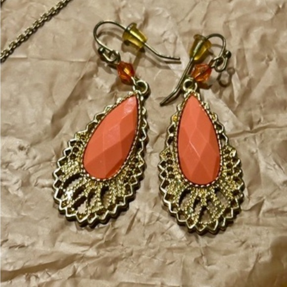 Orange and Gold Dangling Earrings - Picture 6 of 11